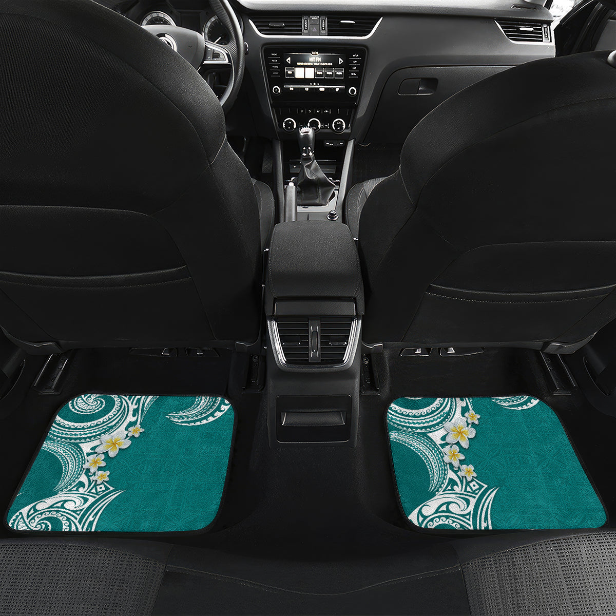Aloha Polynesian Plumeria Flower Car Mats Teal Color LT03 Set 2pcs - Back Teal - Polynesian Pride