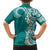 Aloha Polynesian Plumeria Flower Family Matching Long Sleeve Bodycon Dress and Hawaiian Shirt Teal Color