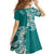 Aloha Polynesian Plumeria Flower Family Matching Long Sleeve Bodycon Dress and Hawaiian Shirt Teal Color