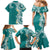 Aloha Polynesian Plumeria Flower Family Matching Mermaid Dress and Hawaiian Shirt Teal Color