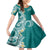 Aloha Polynesian Plumeria Flower Family Matching Off The Shoulder Long Sleeve Dress and Hawaiian Shirt Teal Color