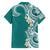 Aloha Polynesian Plumeria Flower Family Matching Off The Shoulder Long Sleeve Dress and Hawaiian Shirt Teal Color