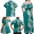 Aloha Polynesian Plumeria Flower Family Matching Off Shoulder Maxi Dress and Hawaiian Shirt Teal Color