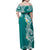 Aloha Polynesian Plumeria Flower Family Matching Off Shoulder Maxi Dress and Hawaiian Shirt Teal Color