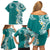 Aloha Polynesian Plumeria Flower Family Matching Off Shoulder Short Dress and Hawaiian Shirt Teal Color