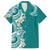 Aloha Polynesian Plumeria Flower Family Matching Short Sleeve Bodycon Dress and Hawaiian Shirt Teal Color