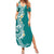 Aloha Polynesian Plumeria Flower Family Matching Summer Maxi Dress and Hawaiian Shirt Teal Color