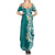 Aloha Polynesian Plumeria Flower Family Matching Summer Maxi Dress and Hawaiian Shirt Teal Color