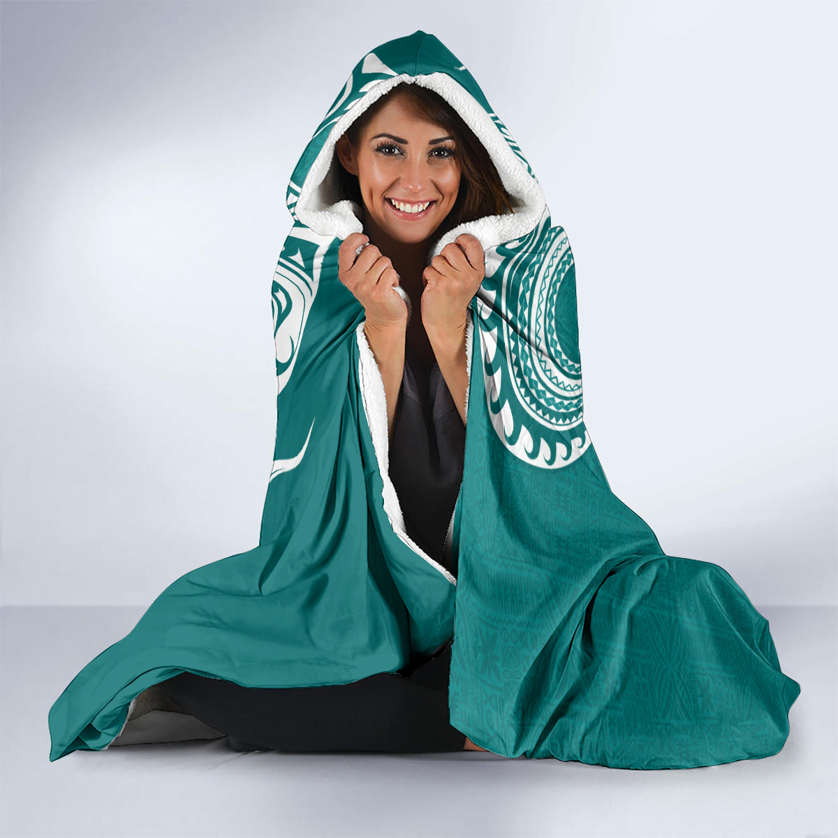Aloha Polynesian Plumeria Flower Hooded Blanket Teal Color LT03 - Polynesian Pride