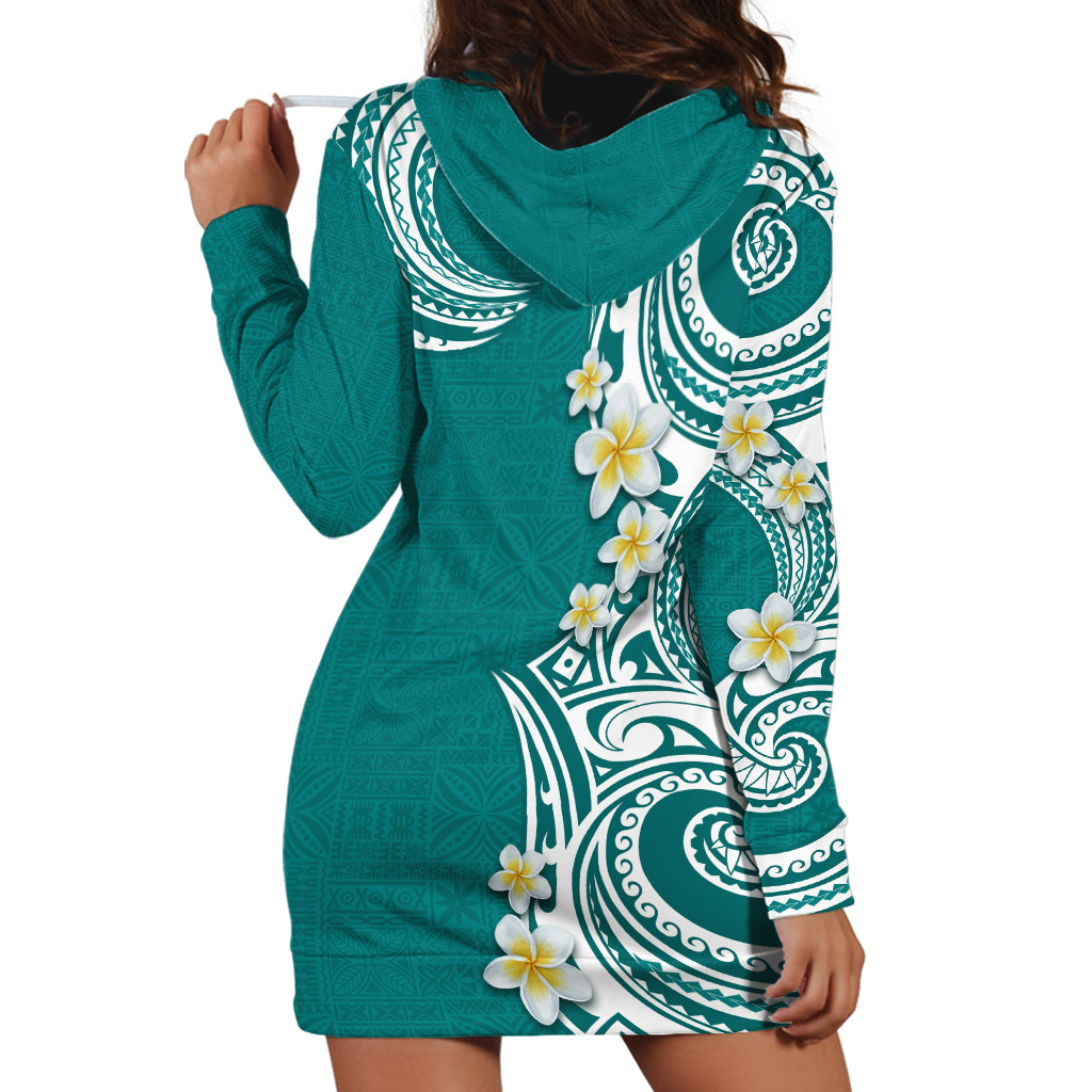 Aloha Polynesian Plumeria Flower Hoodie Dress Teal Color LT03 - Polynesian Pride