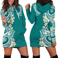 Aloha Polynesian Plumeria Flower Hoodie Dress Teal Color LT03 - Polynesian Pride