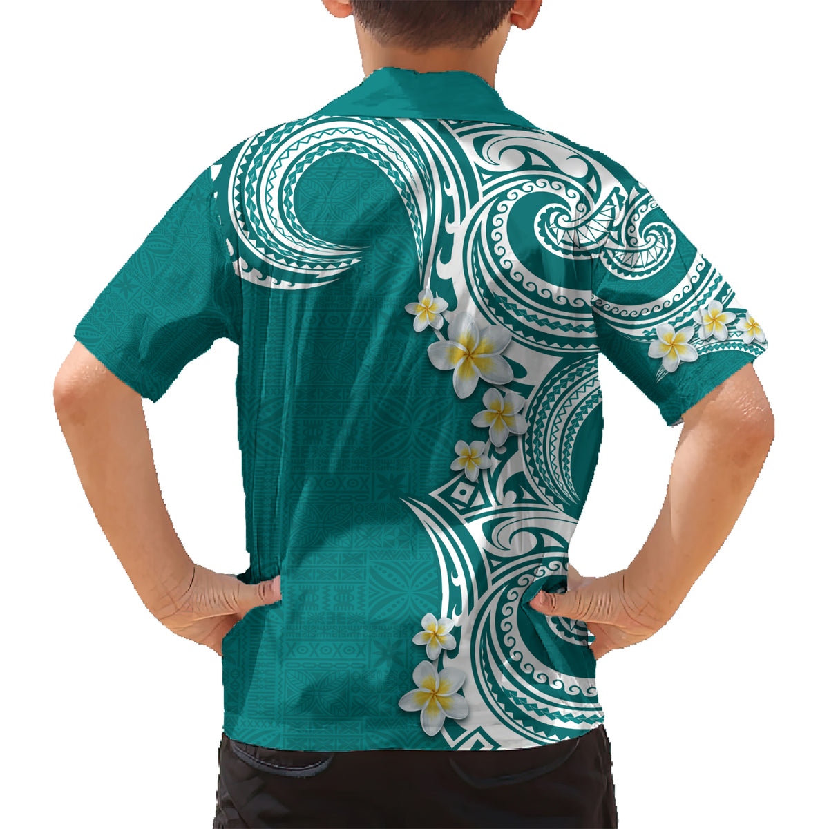 Aloha Polynesian Plumeria Flower Kid Hawaiian Shirt Teal Color LT03 - Polynesian Pride