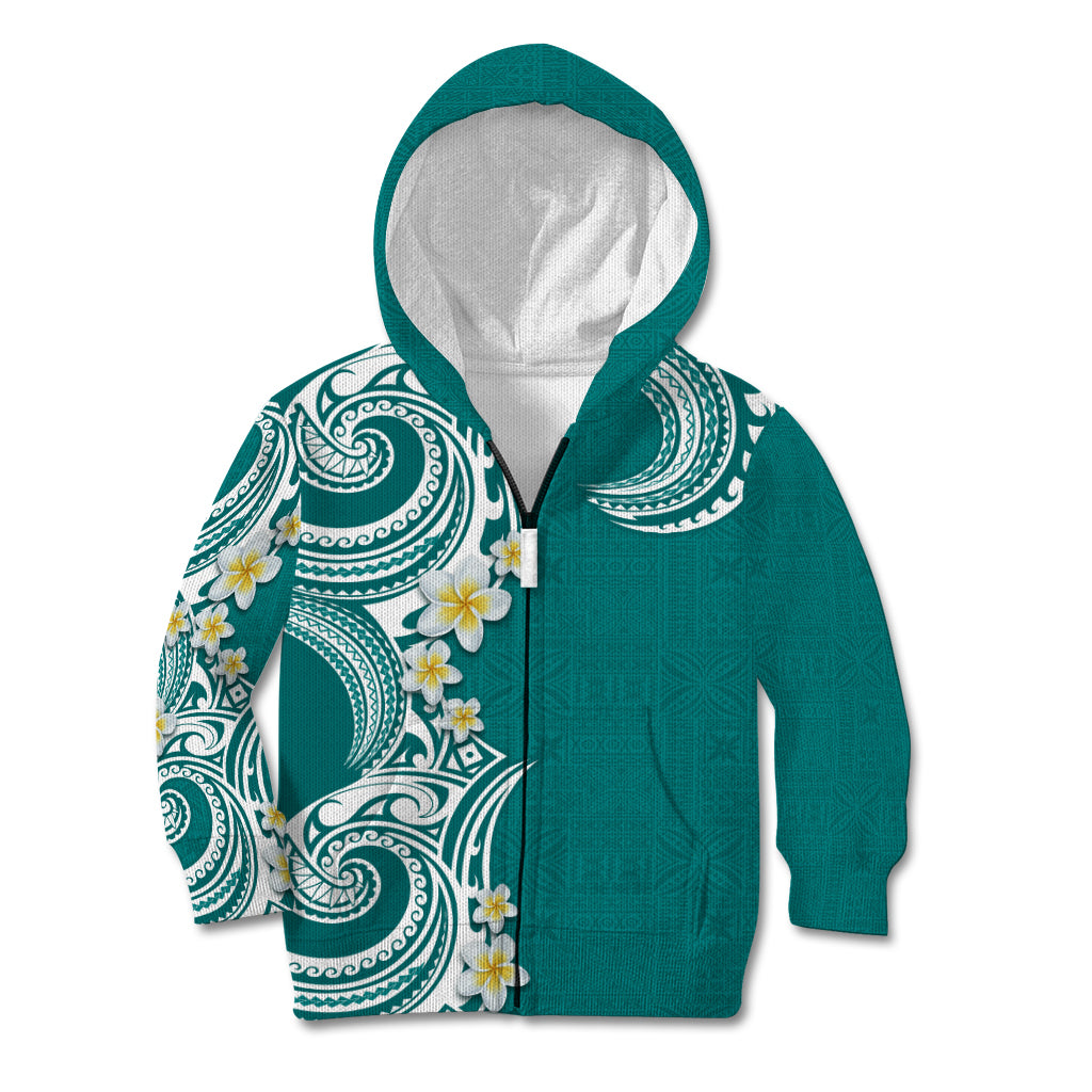 Aloha Polynesian Plumeria Flower Kid Hoodie Teal Color LT03 Zip Hoodie Teal - Polynesian Pride