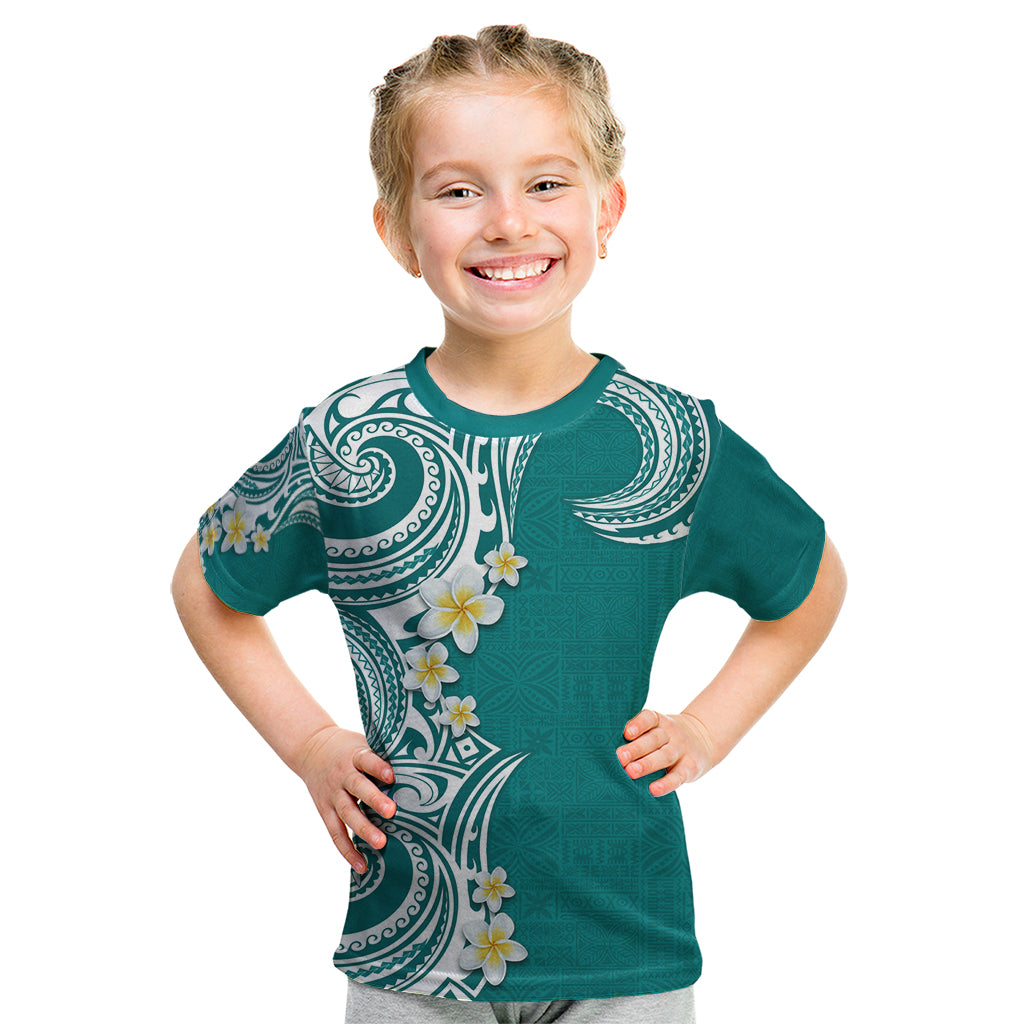 Aloha Polynesian Plumeria Flower Kid T Shirt Teal Color