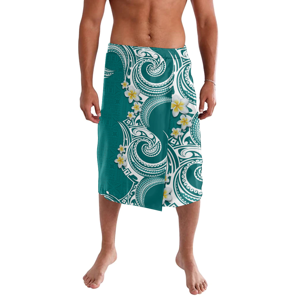 Aloha Polynesian Plumeria Flower Lavalava Teal Color LT03 Teal - Polynesian Pride