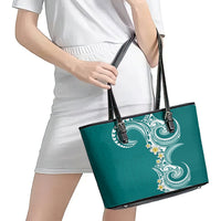 Aloha Polynesian Plumeria Flower Leather Tote Bag Teal Color LT03 - Polynesian Pride