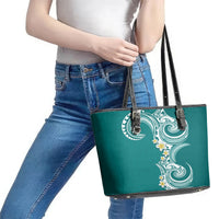 Aloha Polynesian Plumeria Flower Leather Tote Bag Teal Color LT03 - Polynesian Pride