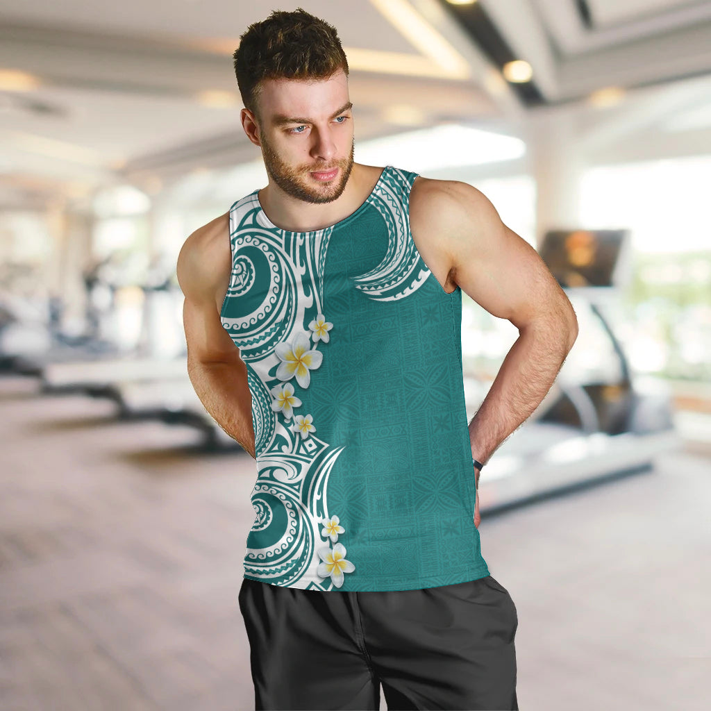 Aloha Polynesian Plumeria Flower Men Tank Top Teal Color LT03 Teal - Polynesian Pride