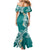 Aloha Polynesian Plumeria Flower Mermaid Dress Teal Color