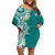 Aloha Polynesian Plumeria Flower Off Shoulder Short Dress Teal Color