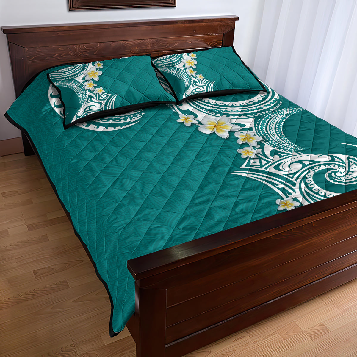 Aloha Polynesian Plumeria Flower Quilt Bed Set Teal Color LT03 - Polynesian Pride