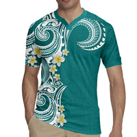 Aloha Polynesian Plumeria Flower Rugby Jersey Teal Color