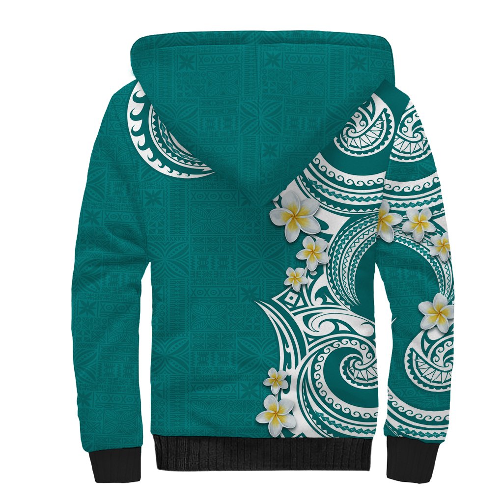 Aloha Polynesian Plumeria Flower Sherpa Hoodie Teal Color LT03 - Polynesian Pride