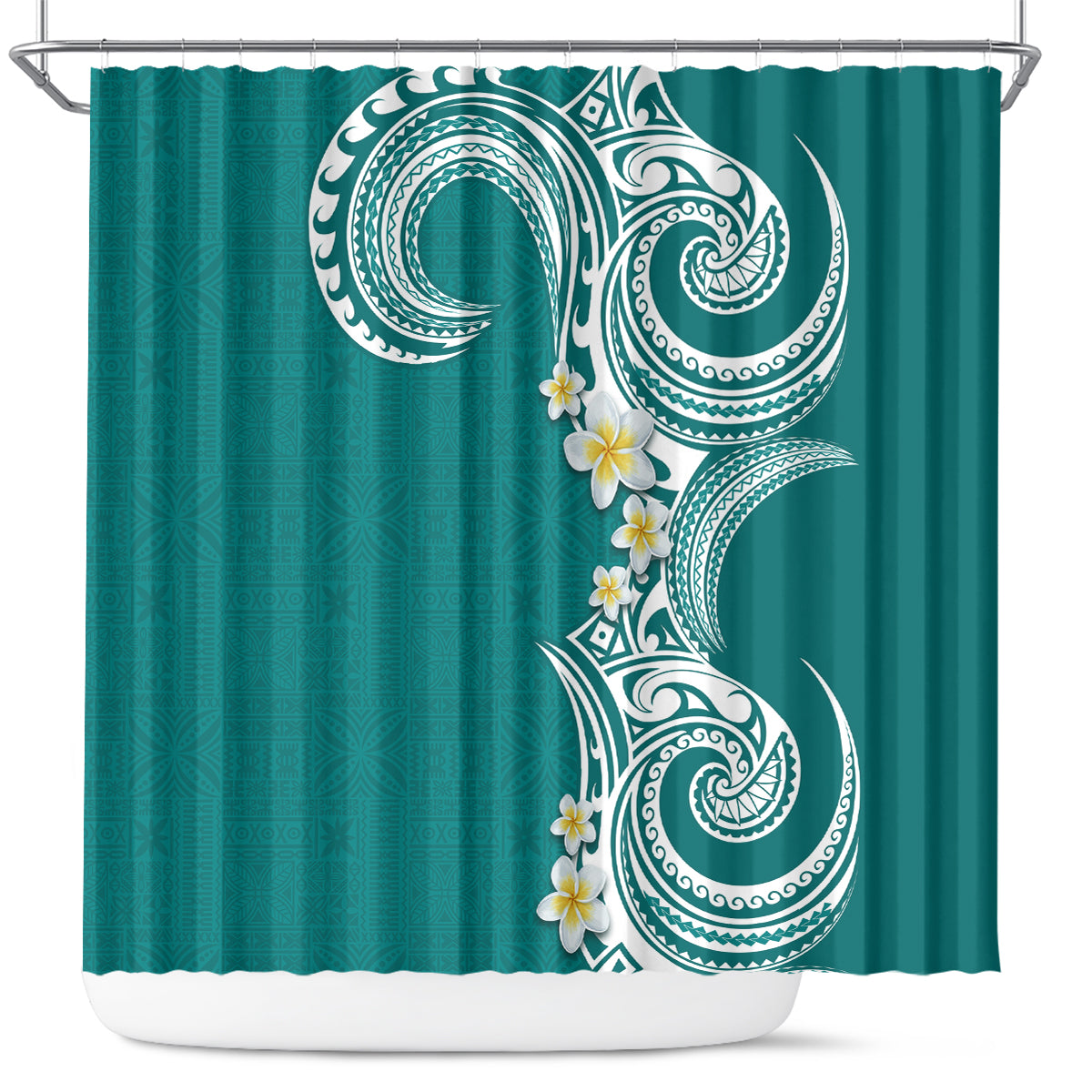 Aloha Polynesian Plumeria Flower Shower Curtain Teal Color