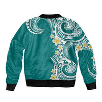 Aloha Polynesian Plumeria Flower Sleeve Zip Bomber Jacket Teal Color LT03 - Polynesian Pride