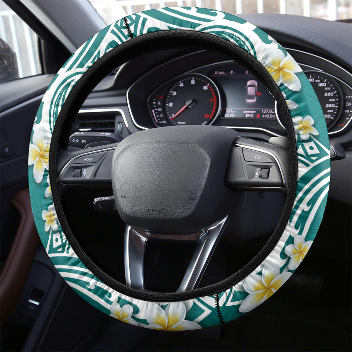 Aloha Polynesian Plumeria Flower Steering Wheel Cover Teal Color LT03 - Polynesian Pride