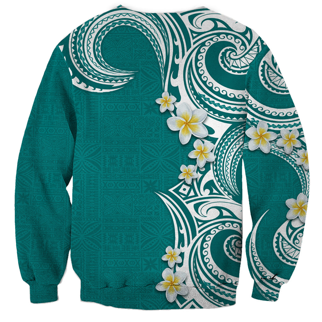 Aloha Polynesian Plumeria Flower Sweatshirt Teal Color LT03 - Polynesian Pride