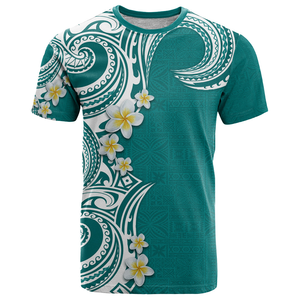 Aloha Polynesian Plumeria Flower T Shirt Teal Color