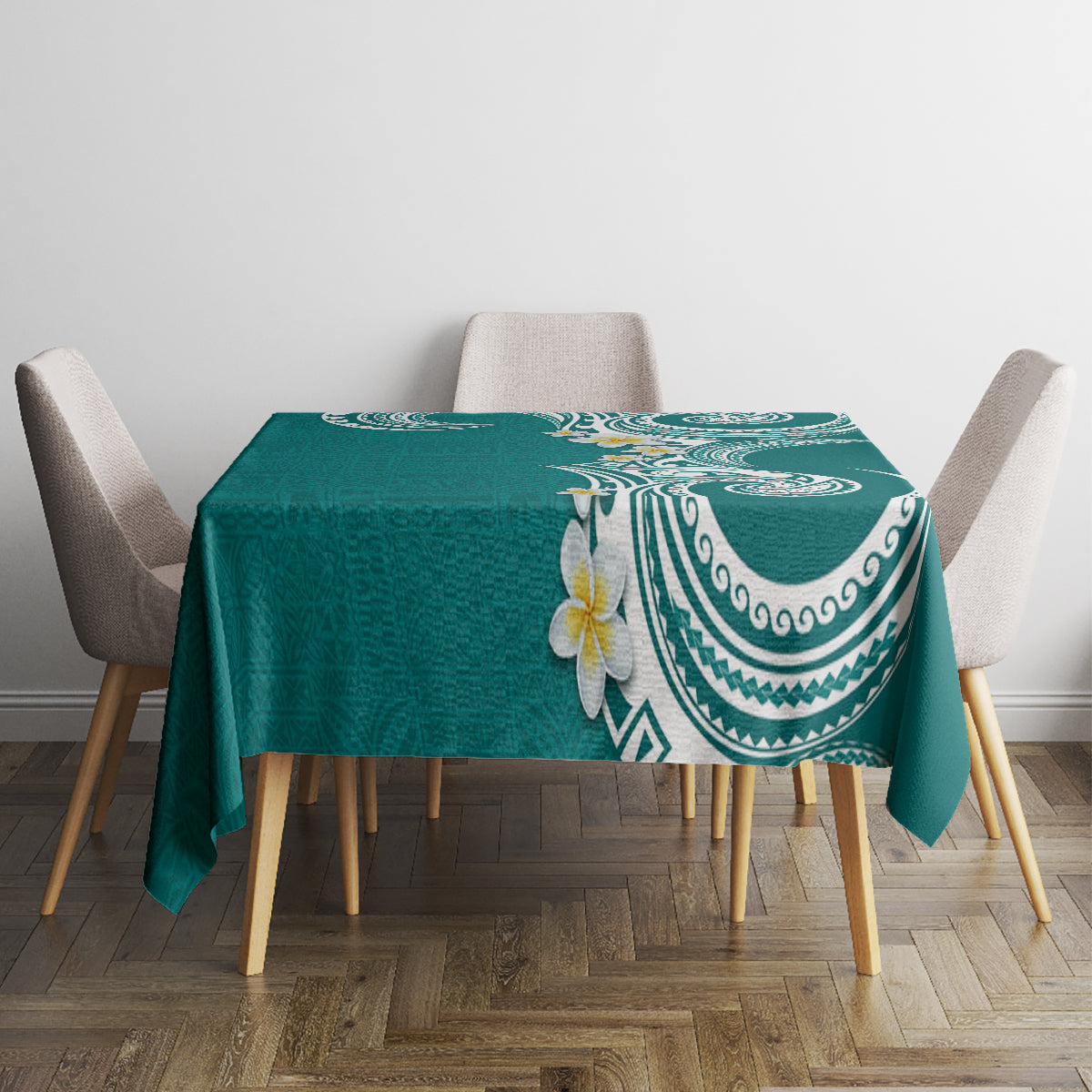 Aloha Polynesian Plumeria Flower Tablecloth Teal Color LT03 - Polynesian Pride