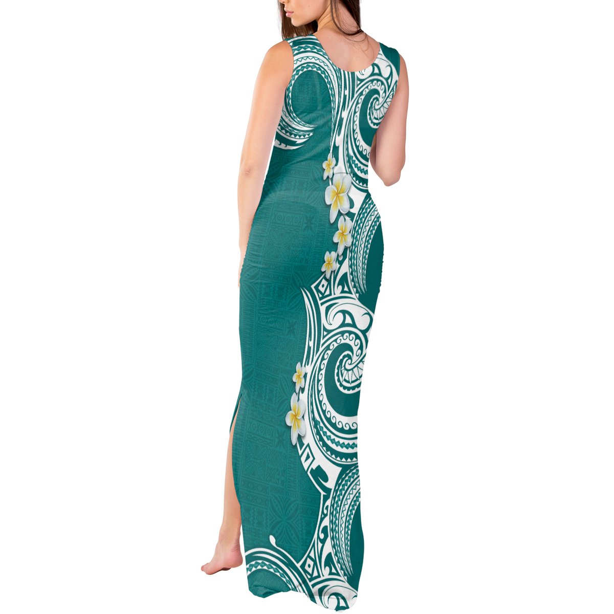 Aloha Polynesian Plumeria Flower Tank Maxi Dress Teal Color LT03 - Polynesian Pride