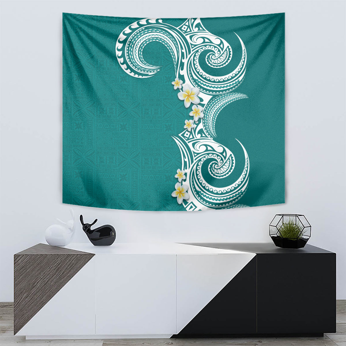 Aloha Polynesian Plumeria Flower Tapestry Teal Color LT03 - Polynesian Pride