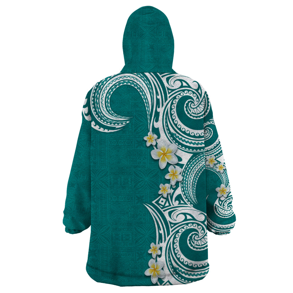 Aloha Polynesian Plumeria Flower Wearable Blanket Hoodie Teal Color LT03 - Polynesian Pride
