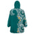 Aloha Polynesian Plumeria Flower Wearable Blanket Hoodie Teal Color