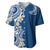 Aloha Polynesian Plumeria Flower Baseball Jersey Blue Color