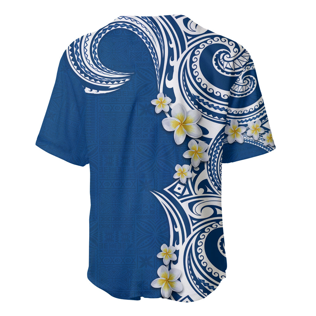Aloha Polynesian Plumeria Flower Baseball Jersey Blue Color