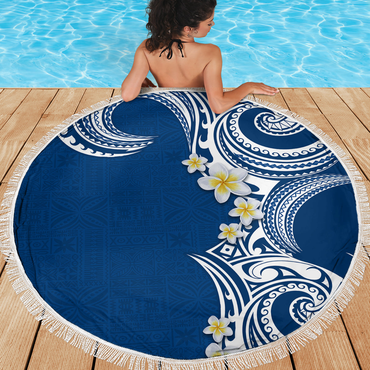 Aloha Polynesian Plumeria Flower Beach Blanket Blue Color LT03 - Polynesian Pride