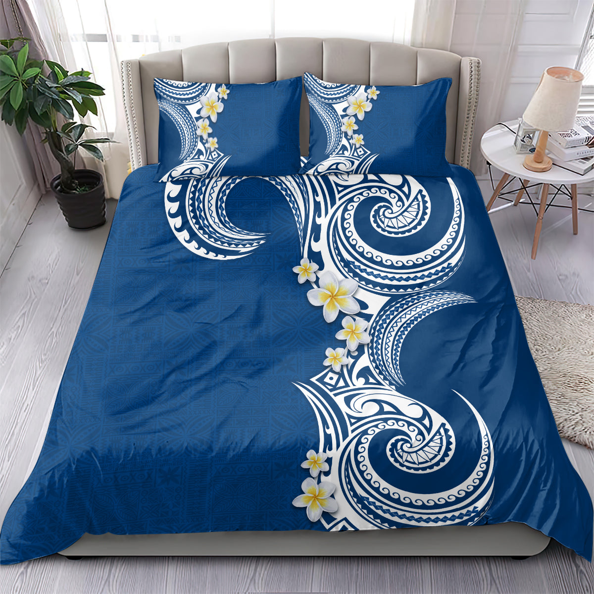 Aloha Polynesian Plumeria Flower Bedding Set Blue Color LT03 - Polynesian Pride