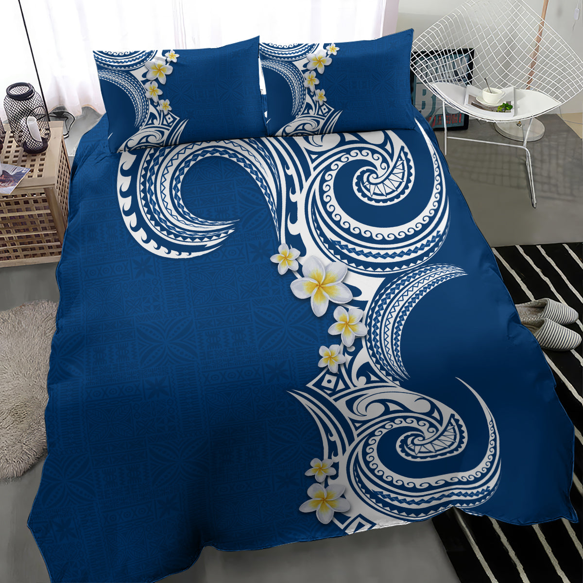 Aloha Polynesian Plumeria Flower Bedding Set Blue Color LT03 - Polynesian Pride