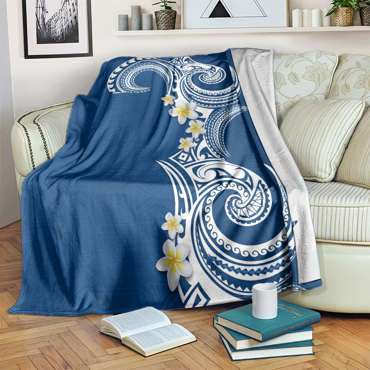 Aloha Polynesian Plumeria Flower Blanket Blue Color LT03 Blue - Polynesian Pride