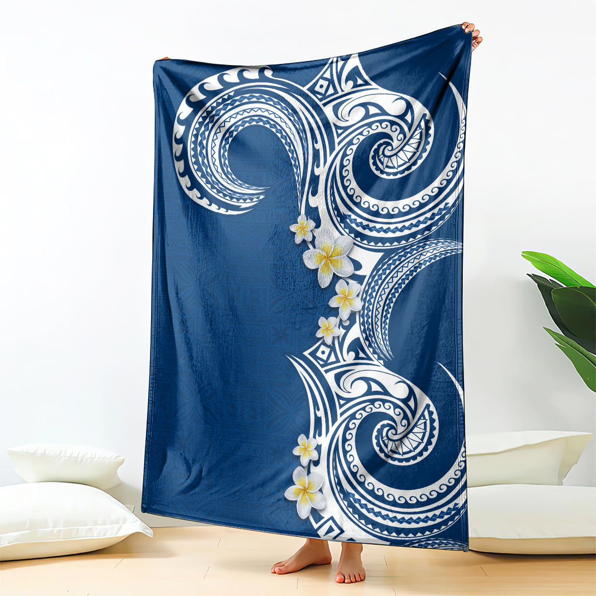 Aloha Polynesian Plumeria Flower Blanket Blue Color LT03 - Polynesian Pride