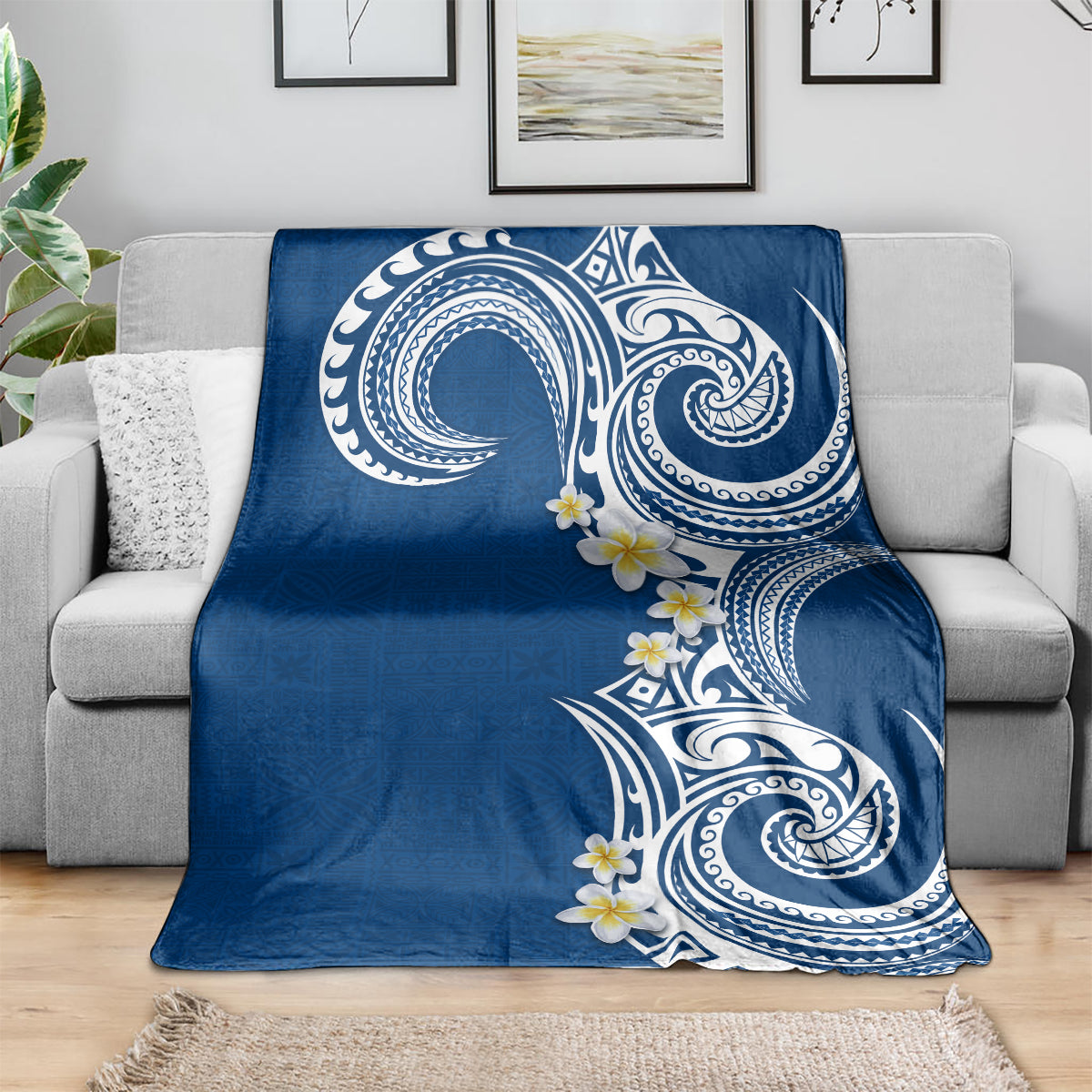 Aloha Polynesian Plumeria Flower Blanket Blue Color LT03 - Polynesian Pride