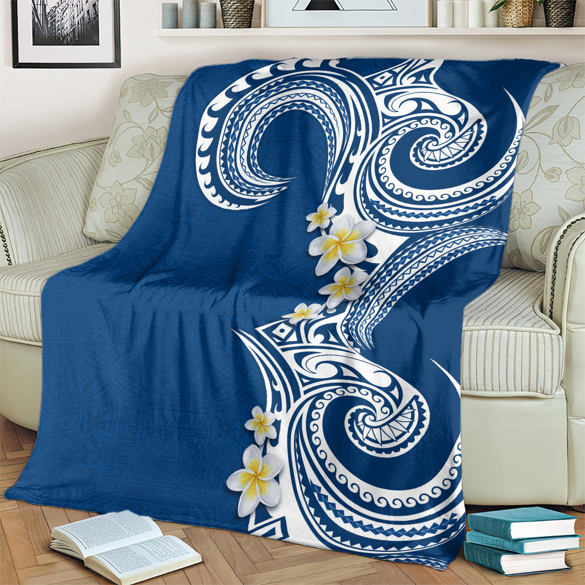 Aloha Polynesian Plumeria Flower Blanket Blue Color LT03 - Polynesian Pride