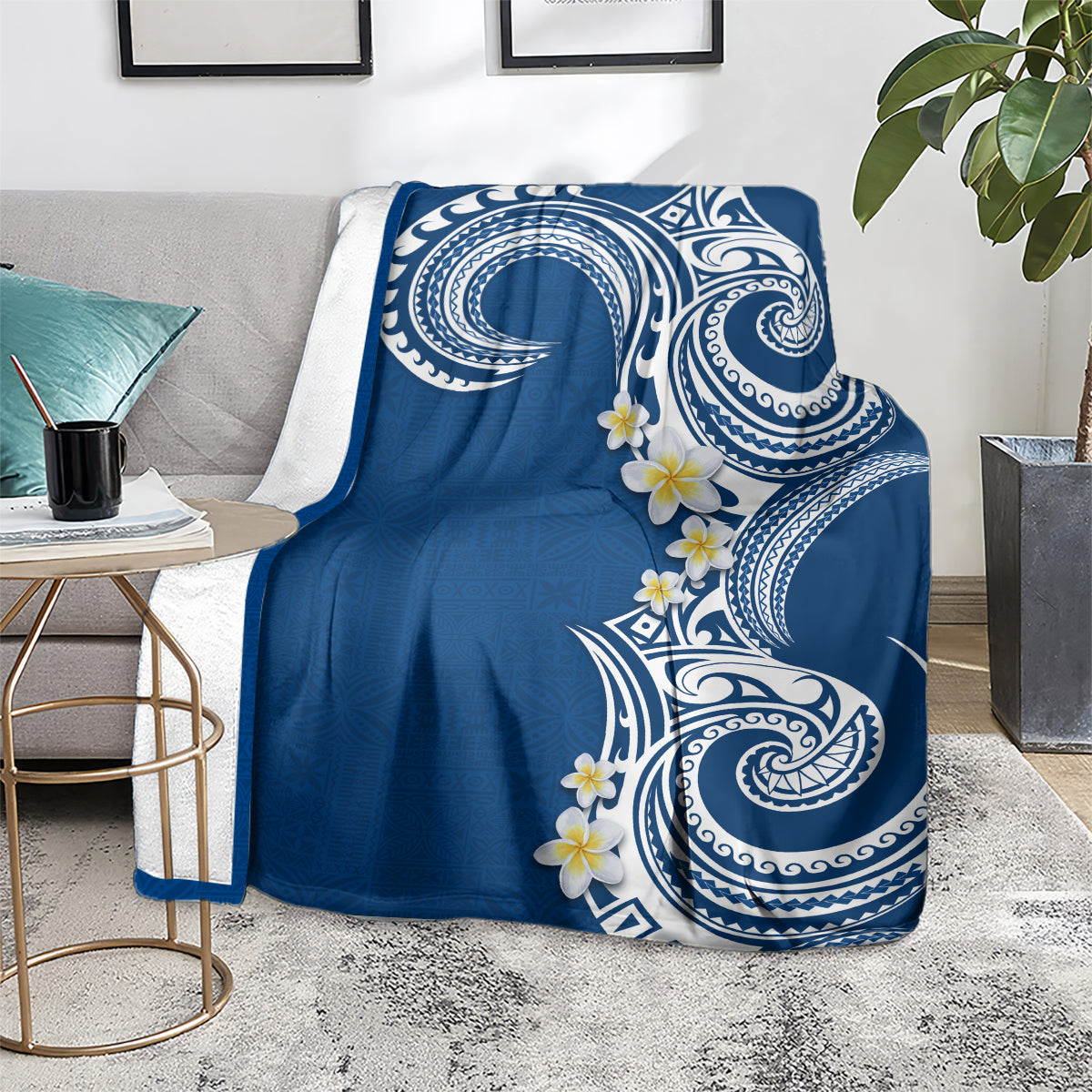 Aloha Polynesian Plumeria Flower Blanket Blue Color LT03 - Polynesian Pride
