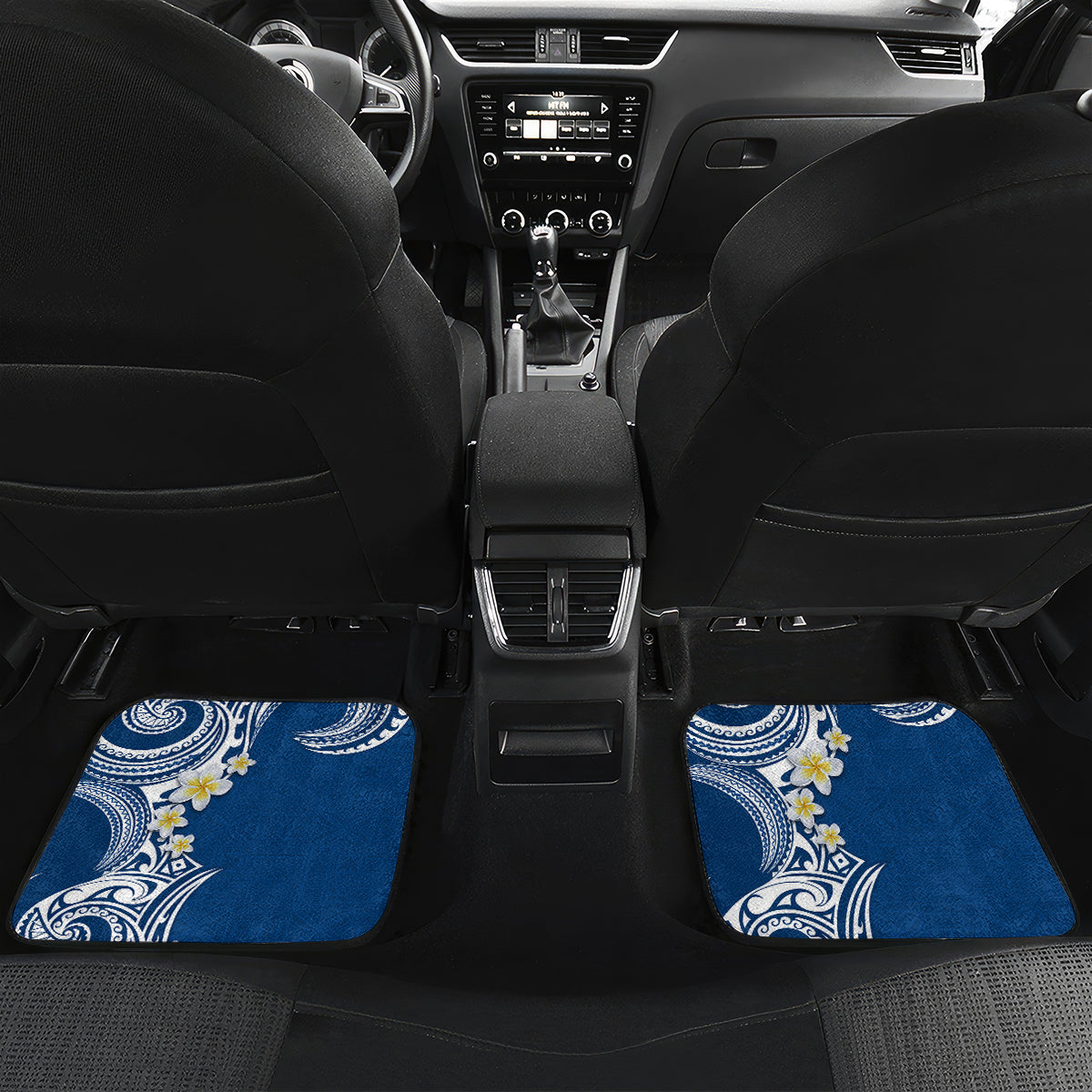 Aloha Polynesian Plumeria Flower Car Mats Blue Color LT03 Set 2pcs - Back Blue - Polynesian Pride