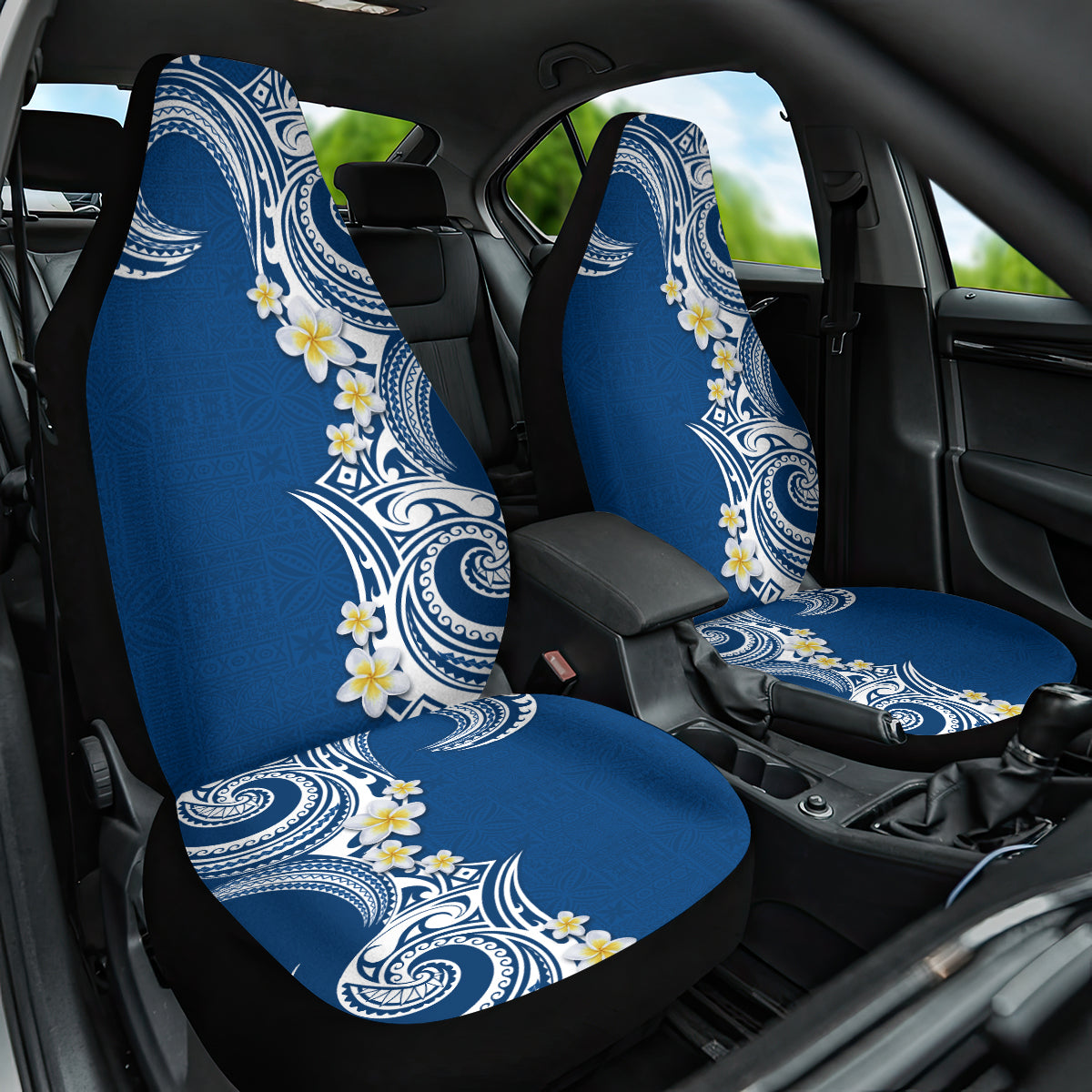 Aloha Polynesian Plumeria Flower Car Seat Cover Blue Color