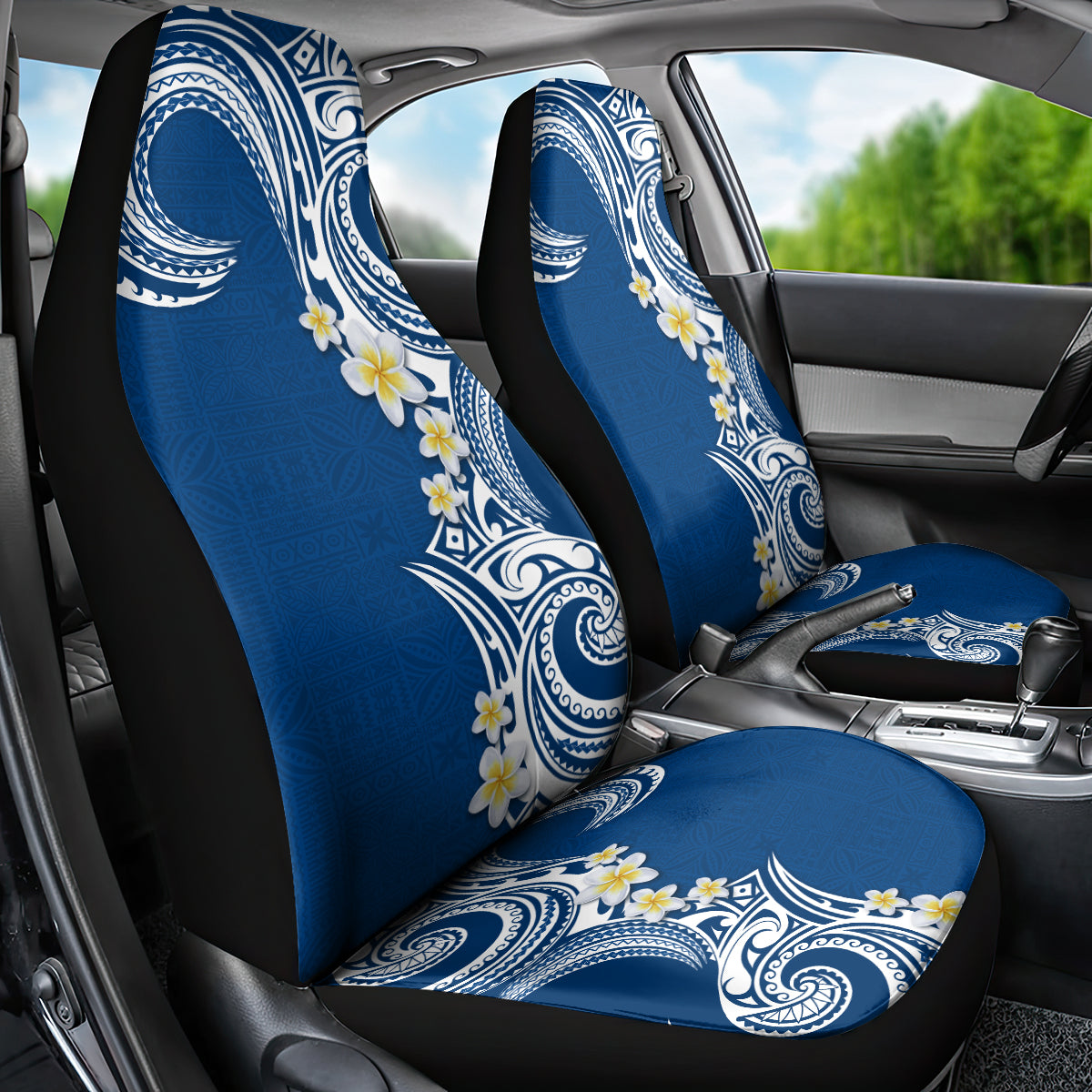 Aloha Polynesian Plumeria Flower Car Seat Cover Blue Color